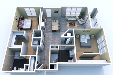 Floor plan for 2 beds, 2 baths, 1177 sqft