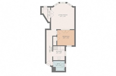 Floor plan for 1 bed, 1 bath, 600 sqft