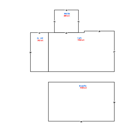 Floor plan for 4 beds, 1 bath, 1944 sqft