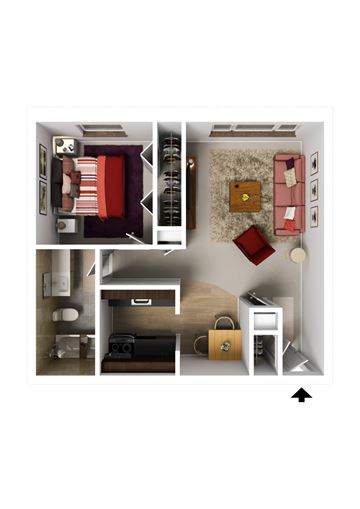 Milwaukee apartment for rent - a 3d rendering of a bedroom with a living room