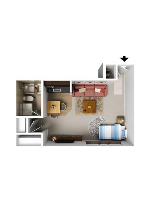 Floor plan for studio, 1 bath, 400 sqft