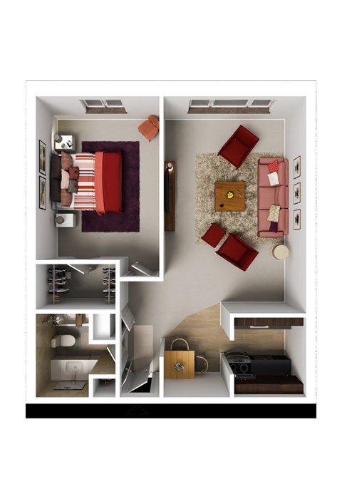 Floor plan for 1 bed, 1 bath, 650 sqft
