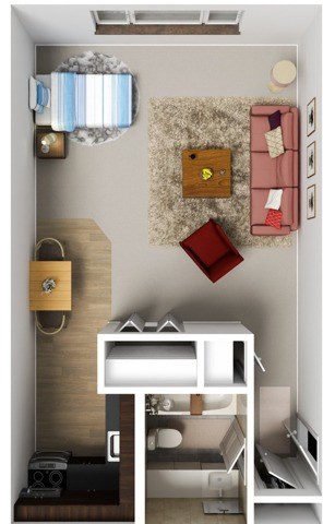 Floor plan for studio, 1 bath, 550 sqft