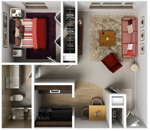 Floor plan for 1 bed, 1 bath, 700 sqft