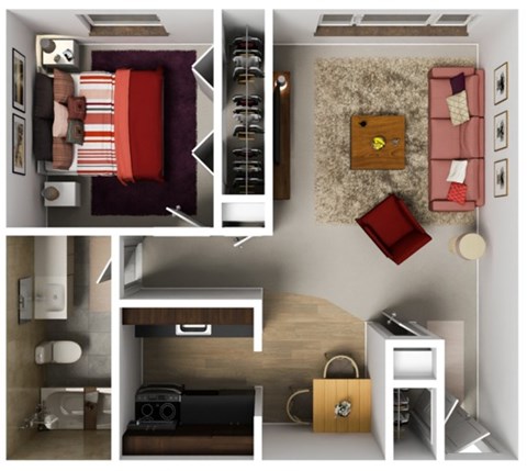 Floor plan for 1 bed, 1 bath, 700 sqft