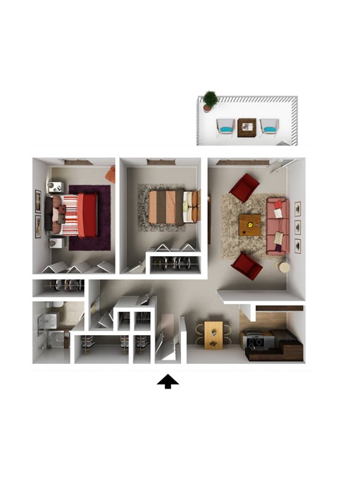 Floor plan for 2 beds, 1 bath