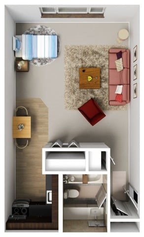 Floor plan for studio, 1 bath, 400 sqft