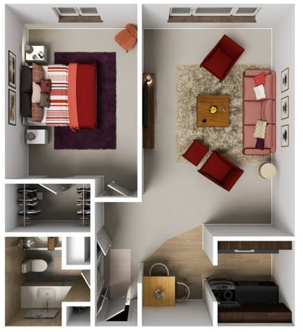 Floor plan for 1 bed, 1 bath, 650 sqft