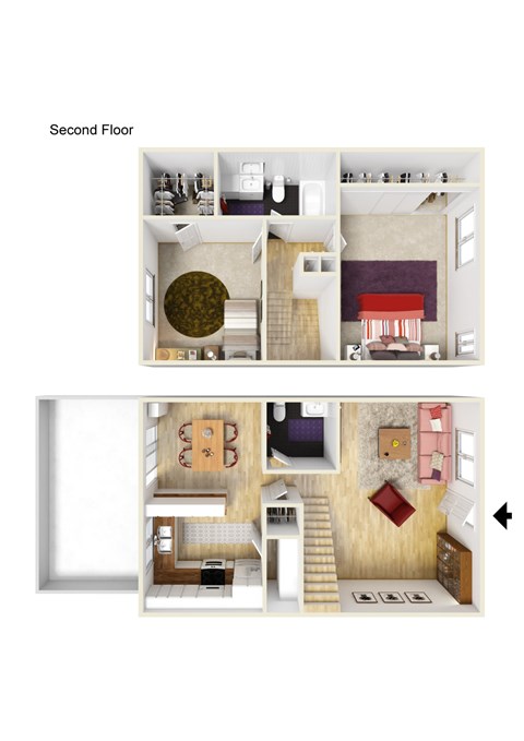 Floor plan for 2 beds, 1.5 baths, 1060 sqft