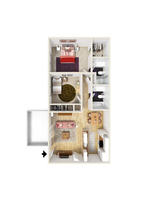 Floor plan for 2 beds, 2 baths, 820 sqft