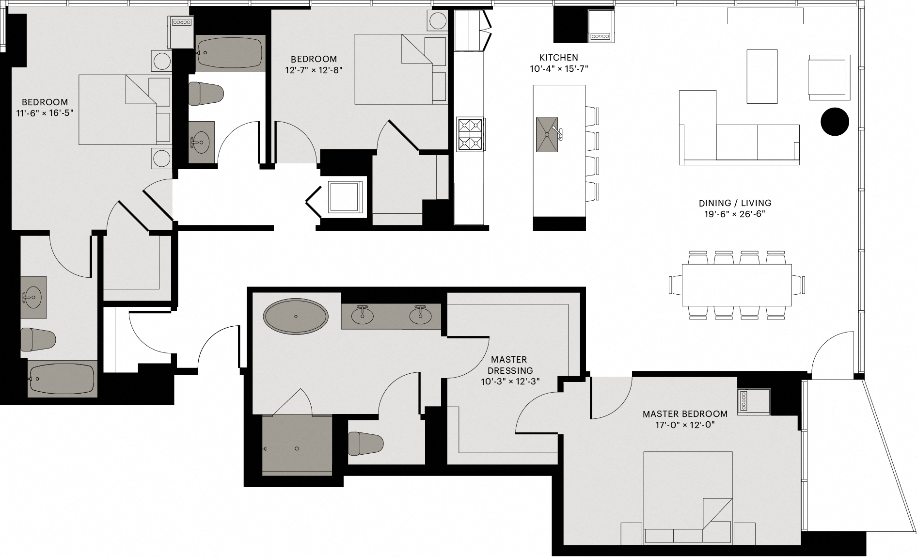 Floor plan for 3 beds, 3 baths, 1920 sqft