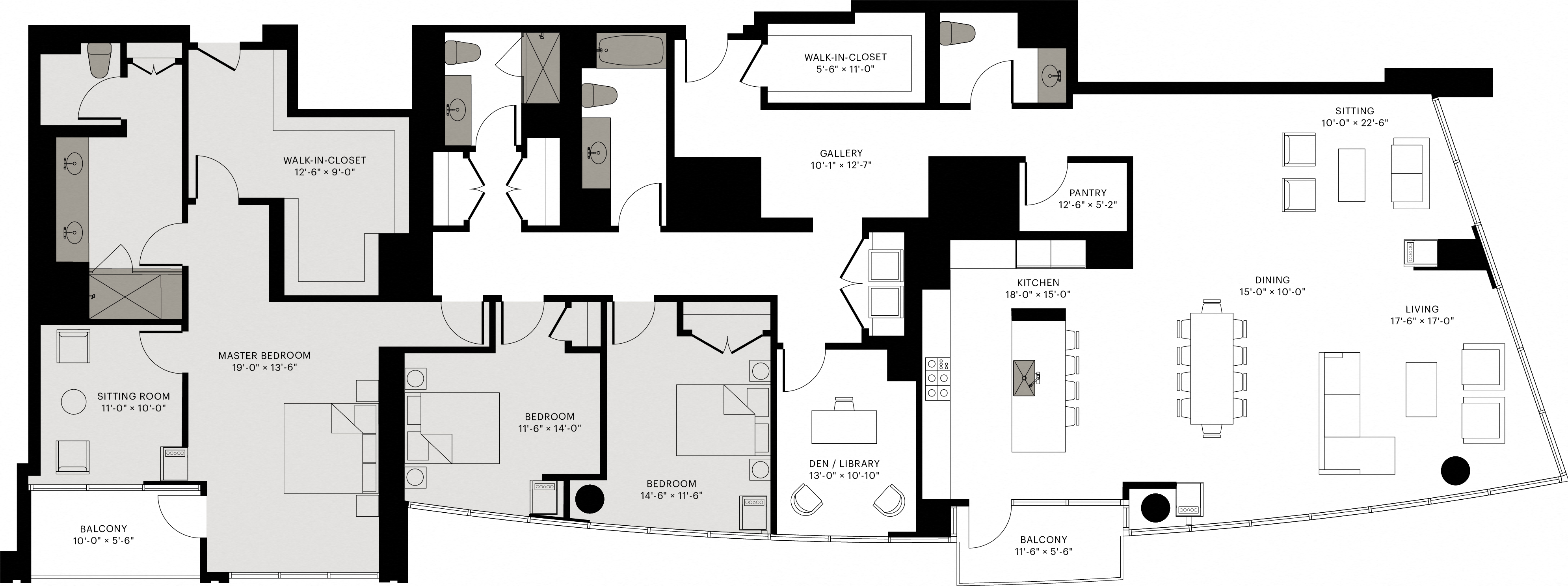 Floor plan for 4 beds, 3.5 baths, 3435 sqft