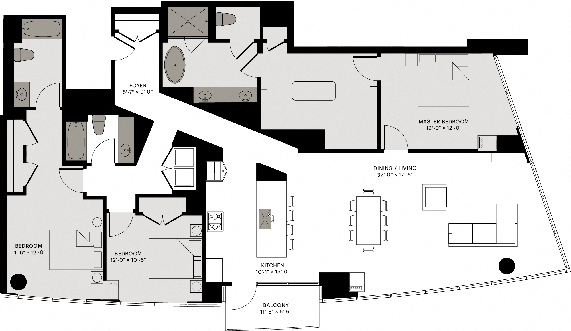 Floor plan for 3 beds, 3 baths, 2207 sqft