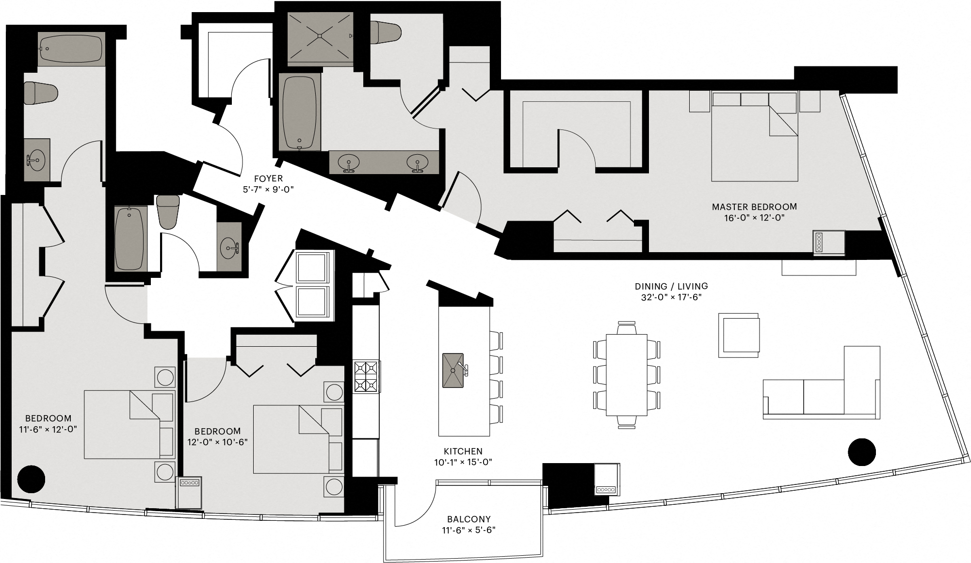 Floor plan for 3 beds, 3 baths, 2165 sqft