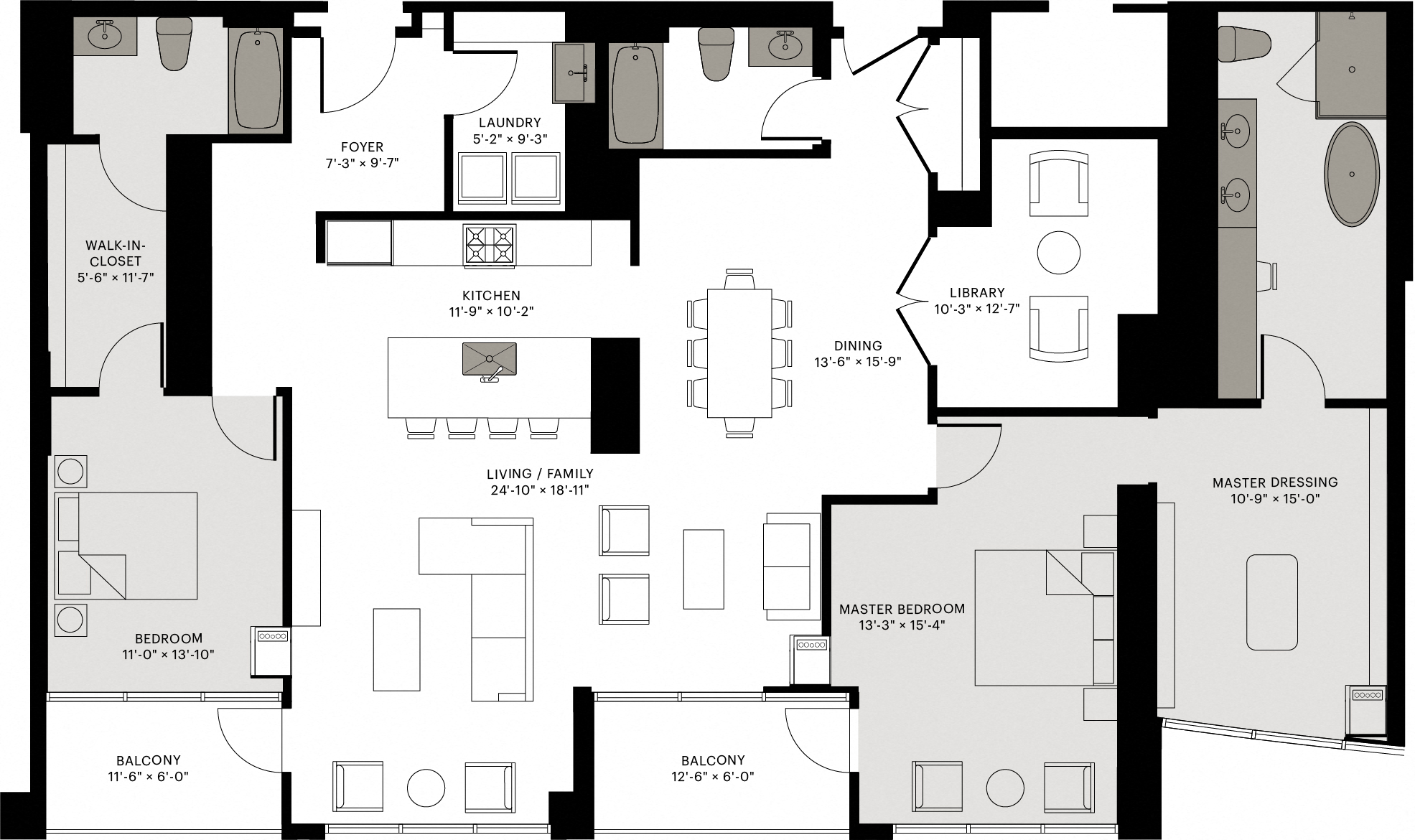 Floor plan for 2 beds, 2 baths, 2225 sqft