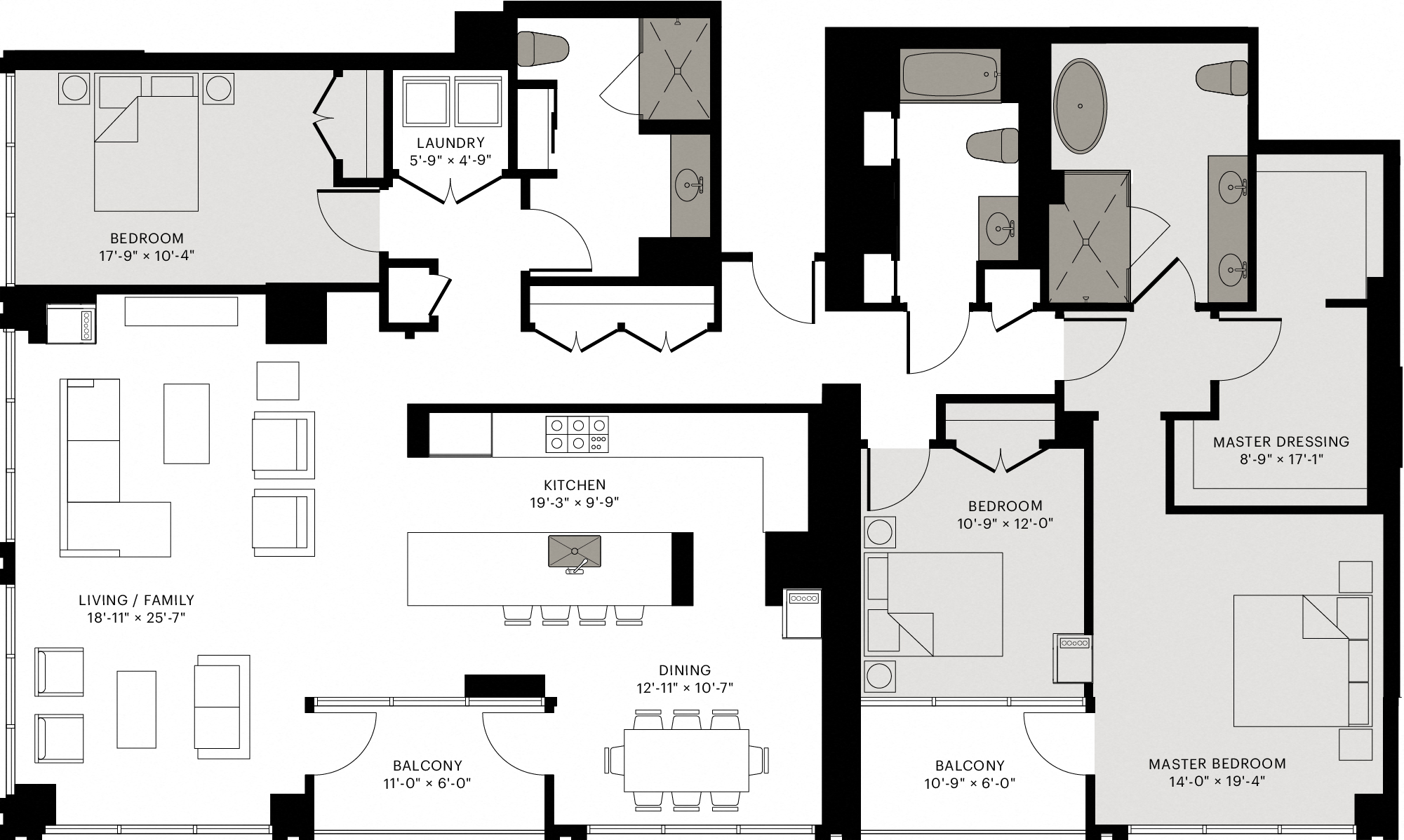 Floor plan for 3 beds, 3 baths, 2335 sqft