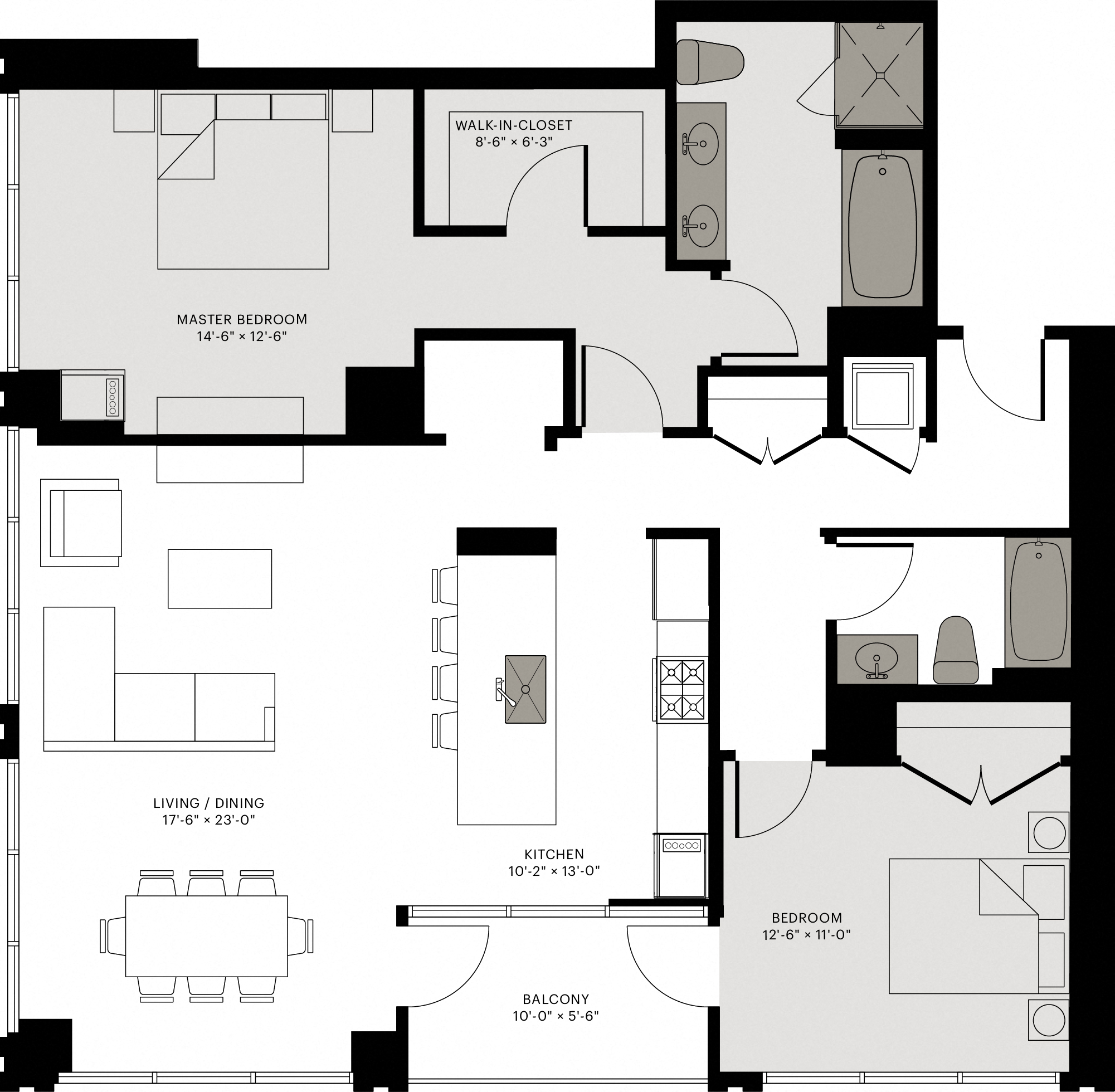 Floor plan for 2 beds, 2 baths, 1415 sqft