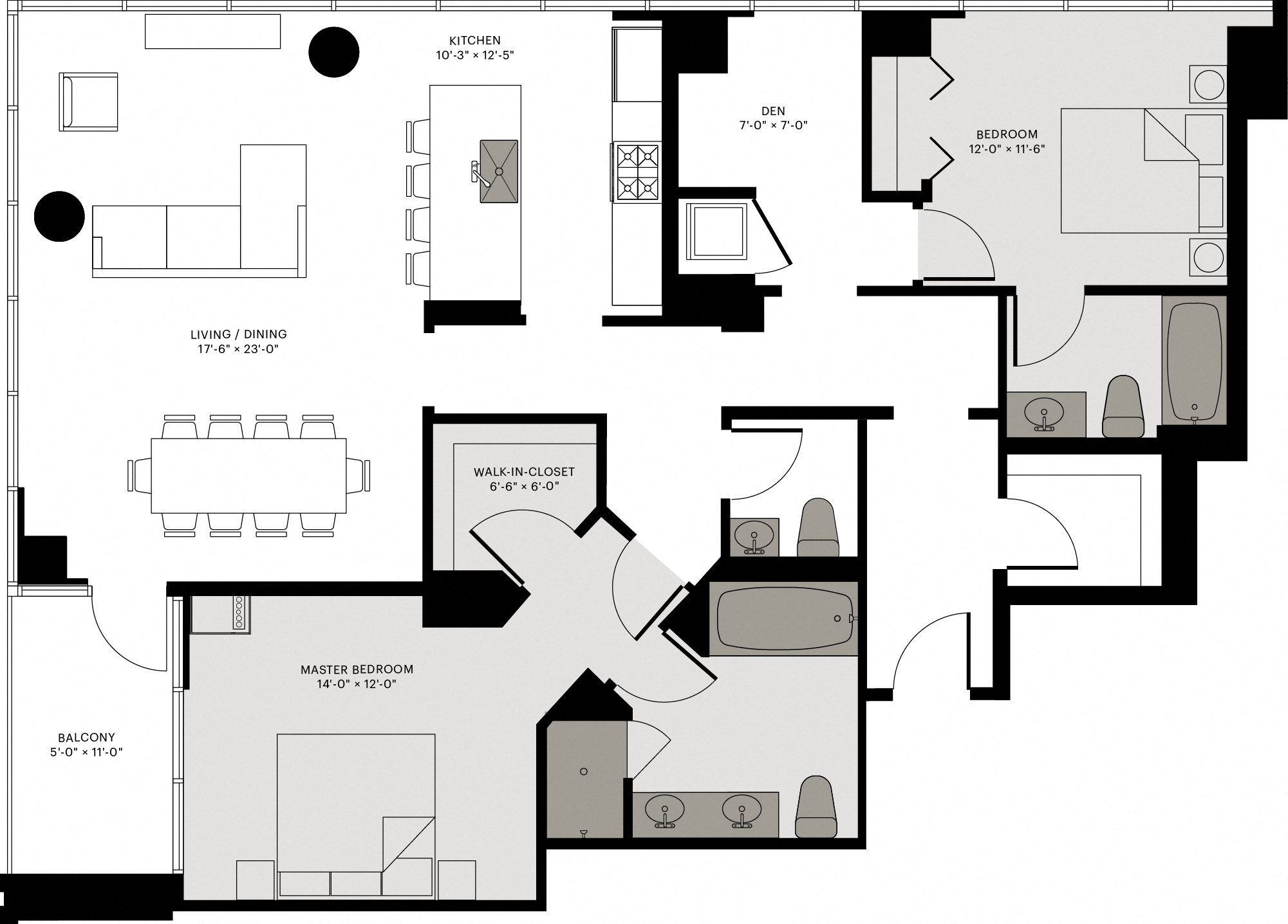 Floor plan for 2 beds, 2.5 baths, 1520 sqft