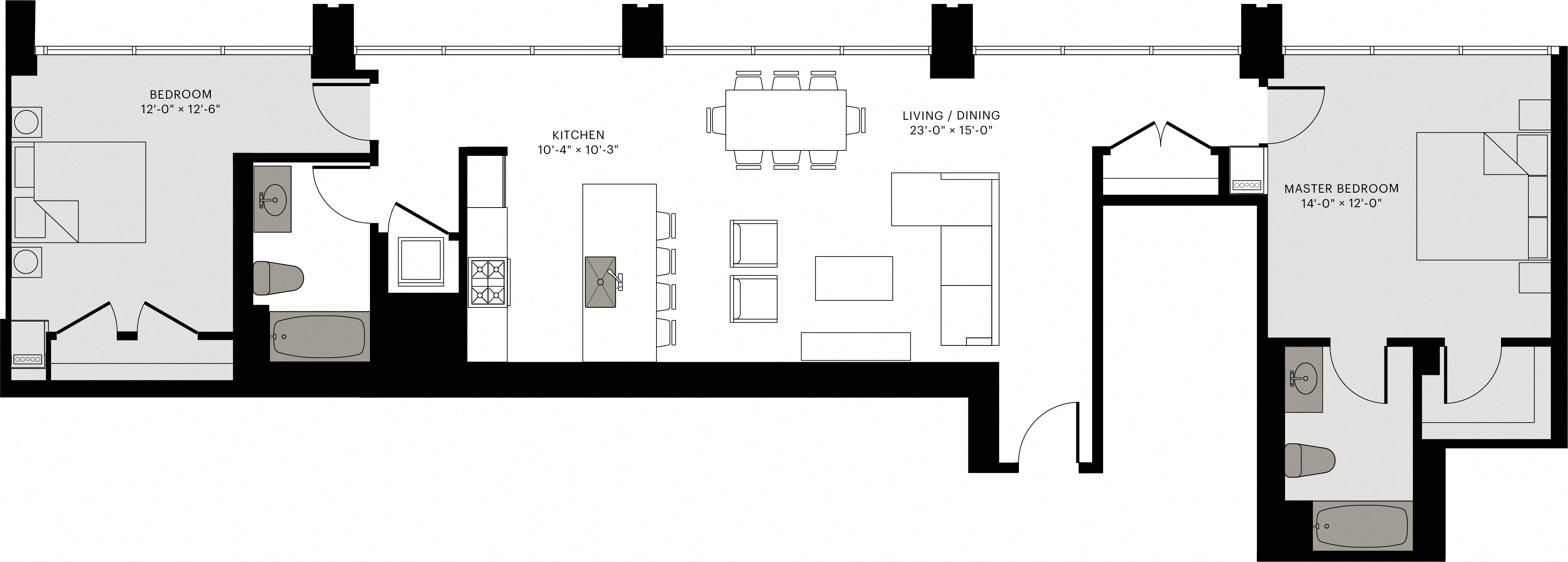 Floor plan for 2 beds, 2 baths, 1315 sqft