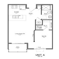 Floor plan for 1 bed, 1 bath, 565 sqft