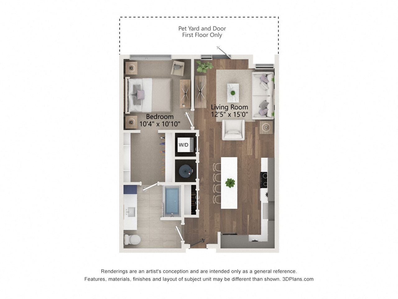 Floor plan for 1 bed, 1 bath, 710 sqft