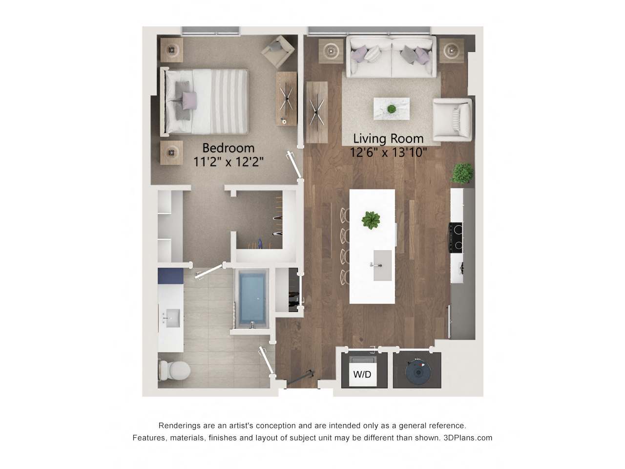 Floor plan for 1 bed, 1 bath, 792 sqft