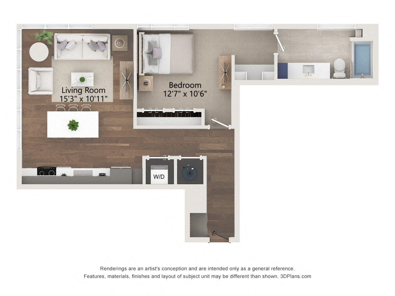 Floor plan for 1 bed, 1 bath, 816 sqft
