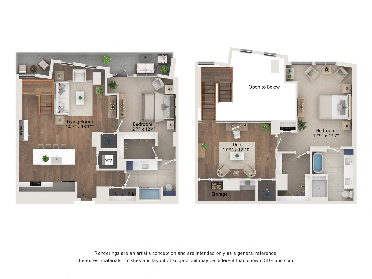Floor plan for 2 beds, 2 baths, 1877 sqft