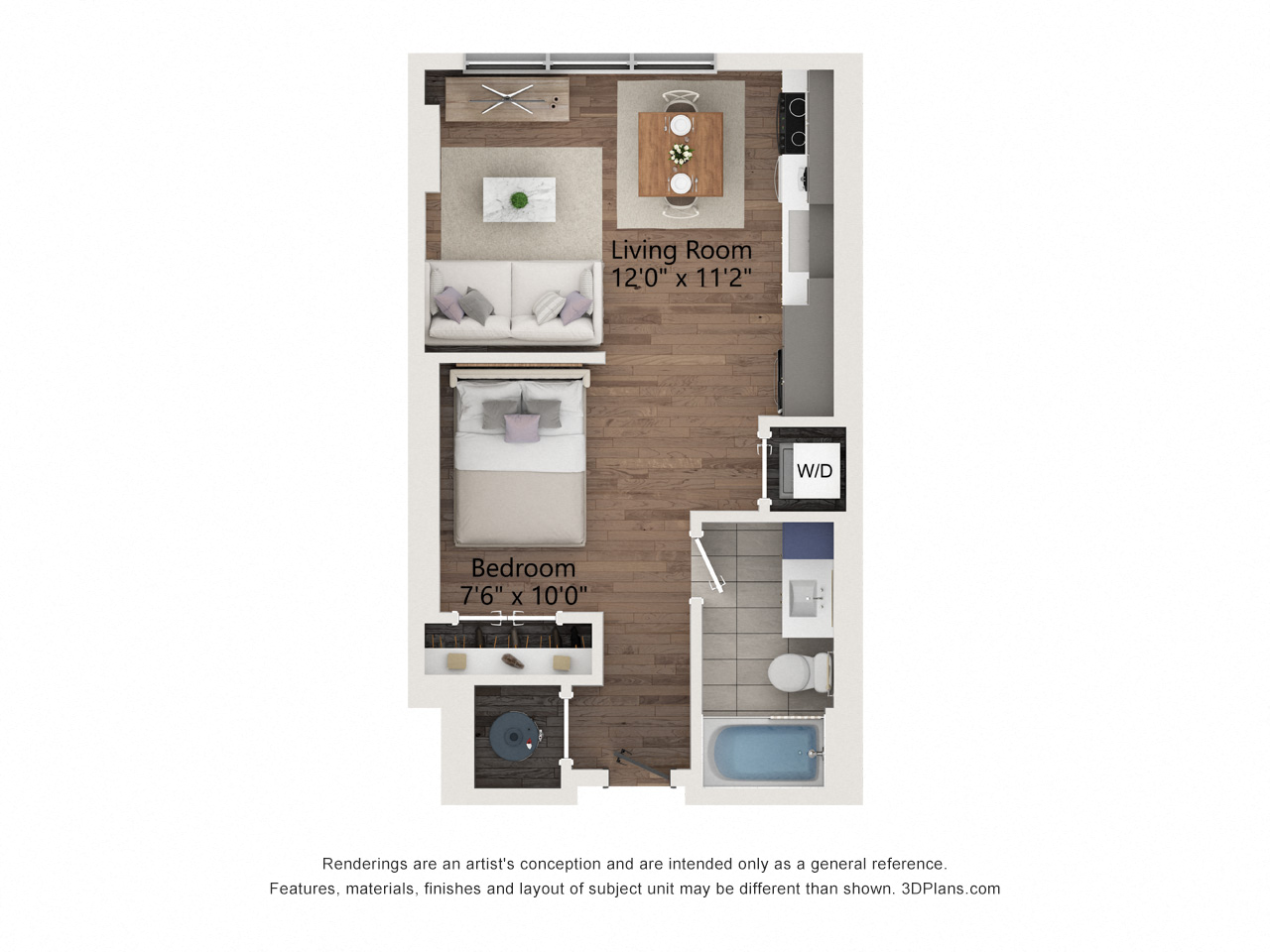 Floor plan for studio, 1 bath, 527 sqft