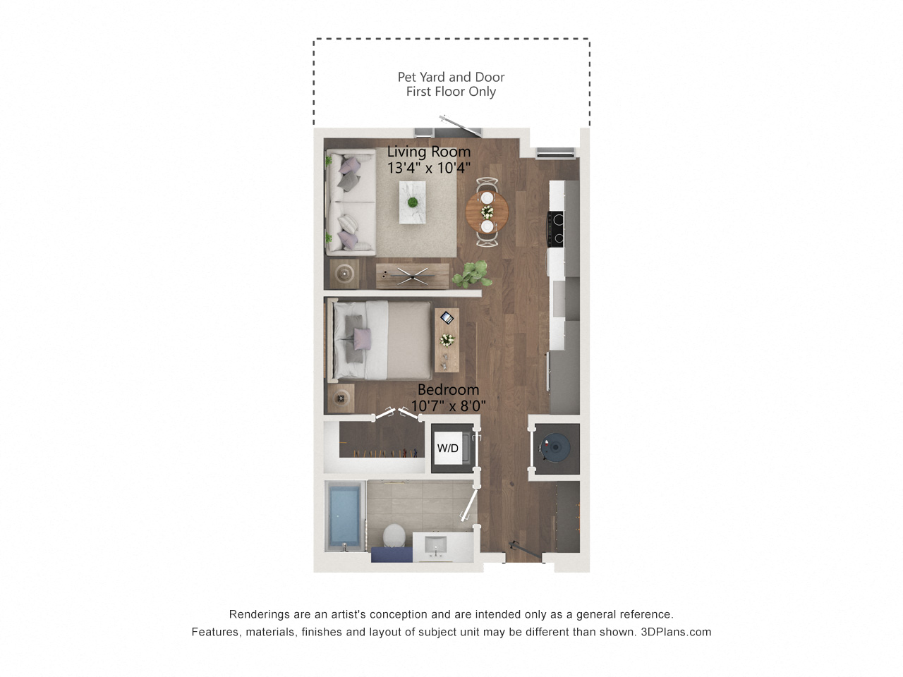 Floor plan for studio, 1 bath, 538 sqft