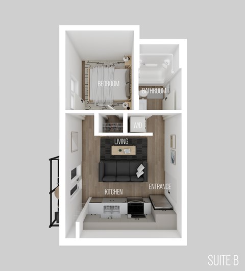 Floor plan for 1 bed, 1 bath, 425 sqft