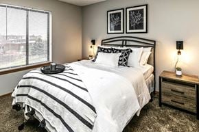 Omaha apartment for rent - a bedroom with a bed and a window