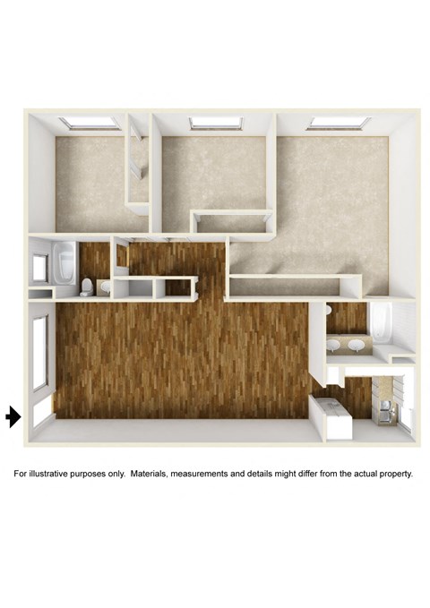 Floor plan for 3 beds, 2 baths, 1326 sqft