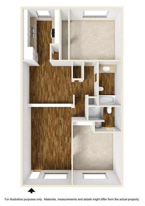 Floor plan for 2 beds, 2 baths, 969 sqft