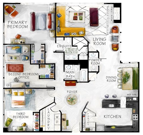Floor plan for 3 beds, 2 baths, 3150 sqft