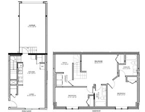 Saskatoon apartment for rent - A floor plan of a house with a garage, main floor, and basement.