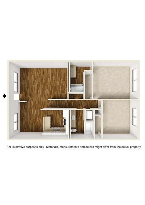 Floor plan for 2 beds, 2 baths, 1025 sqft