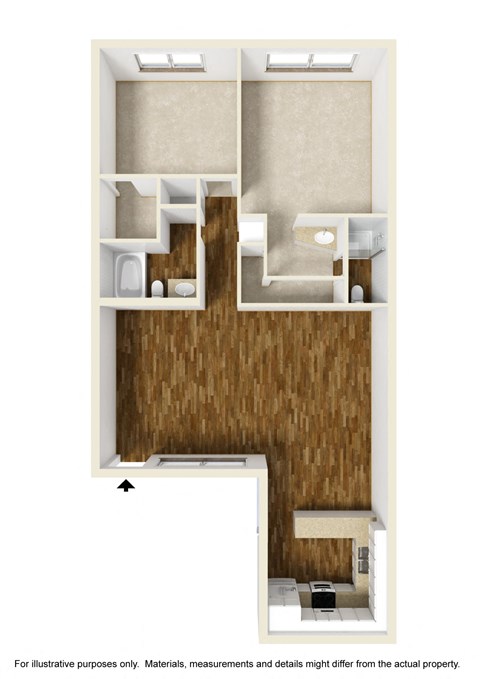 Floor plan for 2 beds, 2 baths, 1079 sqft