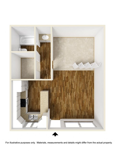 Floor plan for studio, 1 bath, 550 sqft