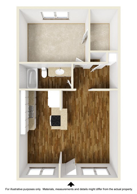 Floor plan for 1 bed, 1 bath, 800 sqft