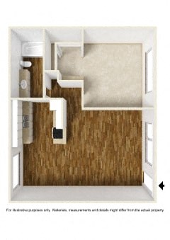 Floor plan for 1 bed, 1 bath, 750 sqft