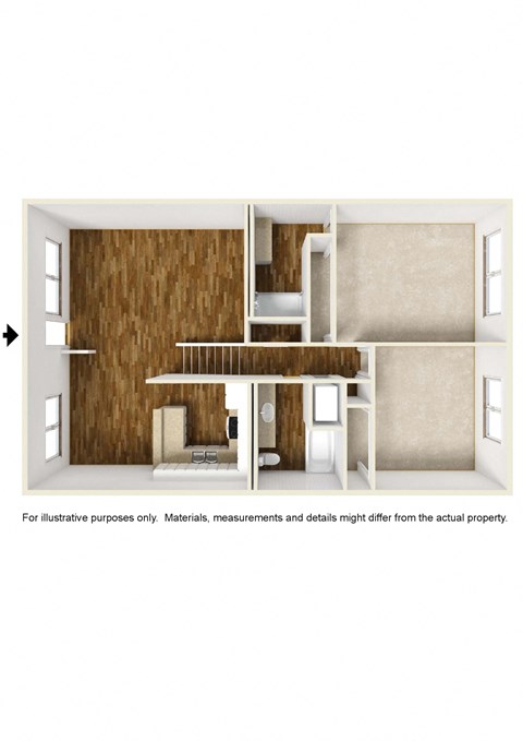 Floor plan for 2 beds, 2 baths, 1025 sqft