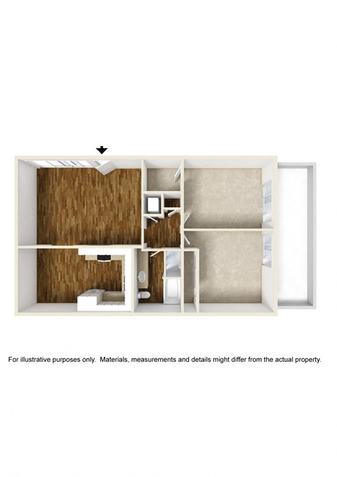 Floor plan for 2 beds, 1 bath, 1025 sqft