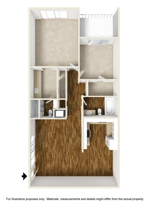Floor plan for 2 beds, 2 baths, 1136 sqft