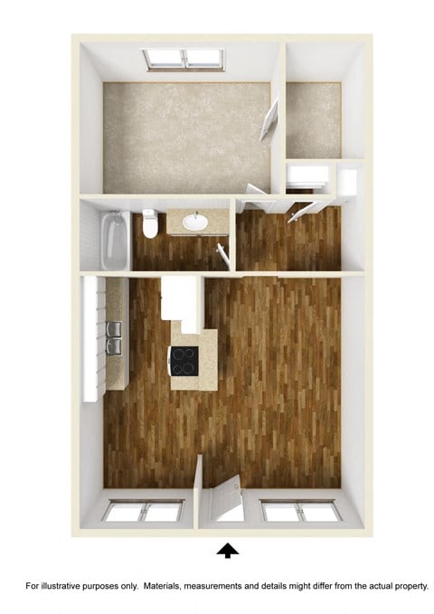 Floor plan for 1 bed, 1 bath, 756 sqft
