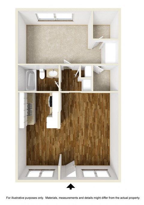 Floor plan for 1 bed, 1 bath, 756 sqft