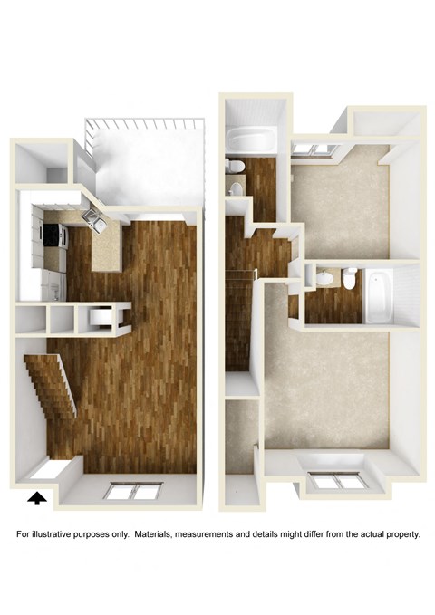 Floor plan for 2 beds, 2 baths, 910 sqft