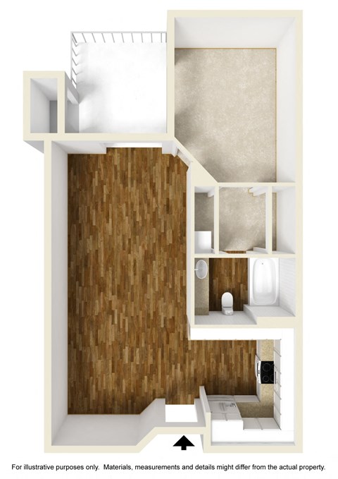 Floor plan for 1 bed, 1 bath, 709 sqft
