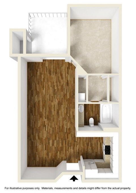 Floor plan for 1 bed, 1 bath, 748 sqft