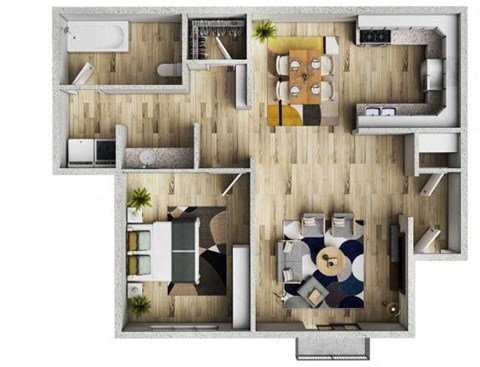 Floor plan for 1 bed, 1 bath, 650 sqft
